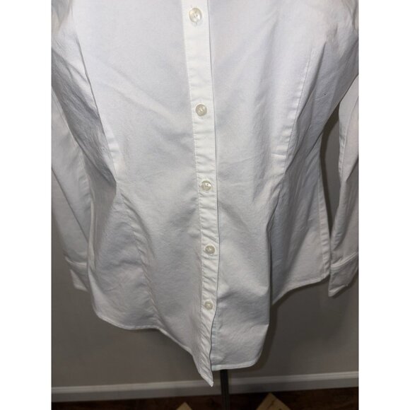 Loft Top Blouse  Women Small Size 4 White Long Sleeve Collar Button Front - Picture 3 of 7